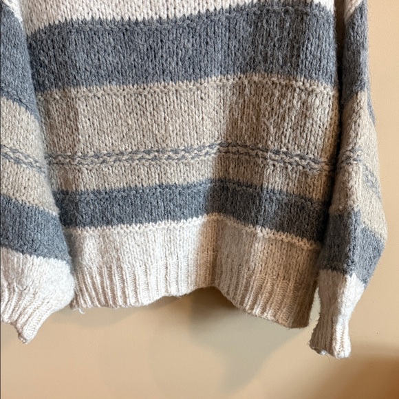 Cozy Striped Knit Sweater - Gray & Cream - Picture 5 of 5
